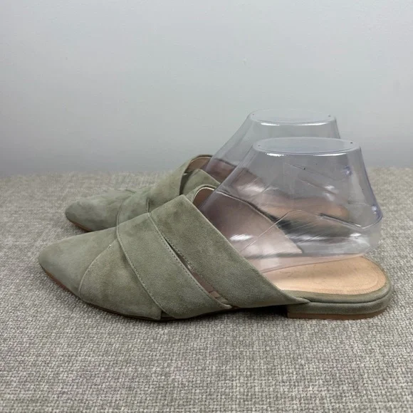 42 Gold Womens Carra Flat Heel Mule Cushioned Insole Green Suede Size 9 Pointy - Picture 5 of 11